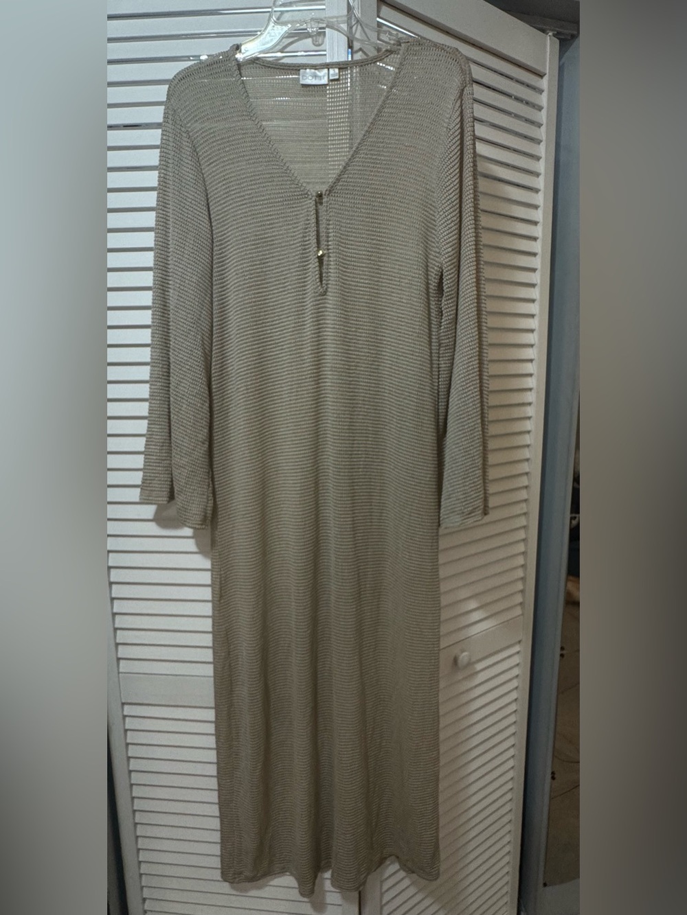 Dotti Ribbed Beige Maxi Dress with Henley Neck